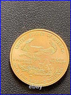 BRILLIANT UNCIRCULATED $5 GOLD AMERICAN EAGLE 1/10th ozt, VARIED YEARS