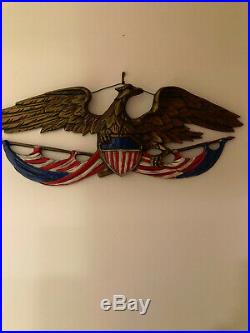 Cast iron American Eagle over Flag Plaque