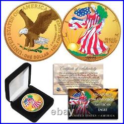 Combo 24K GOLD GILDED / COLOR 2023 American Silver Eagle 1 Oz. 999 Coin with Box
