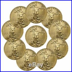Daily Deal Lot of 10 2019 1/10 oz Gold American Eagle $5 GEM BU Coins SKU57888