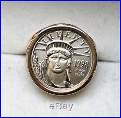 Designer 1/10 oz Platinum American Eagle Liberty Coin 14K Yellow Gold RING 7 g