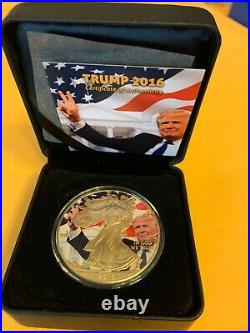 Donald Trump 2016 American Silver Eagle. 999 Le / 24k Gold Gilded & Box Le / 500