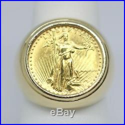 ESTATE 1987 1/10 OZ Gold American Eagle Coin 14K YG Signet Ring Sz 7.75 13.7g