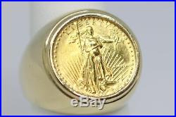 ESTATE 1987 1/10 OZ Gold American Eagle Coin 14K YG Signet Ring Sz 7.75 13.7g