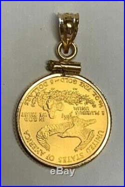 Estate 1/10oz American Eagle Gold Coin Pendant 14K Gold 1 Long
