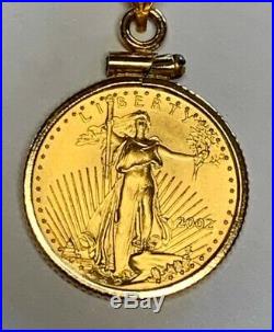 Estate 1/10oz American Eagle Gold Coin Pendant 14K Gold 1 Long