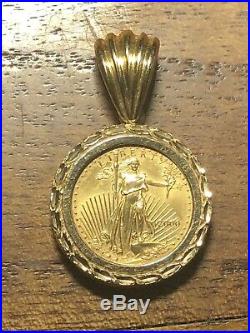 Gold Coin 2000 1/10 Ounce Gold Eagle Coin Bezel Pendant = 7.179 Grams