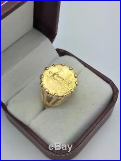 Ladies 14k Yellow Gold American Eagle 1/10 Fine 22k Gold Coin Ring Size 6 Estate