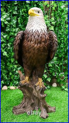 Large 27H Realistic American Pride Mountain Golden Eagle On Stump Statue Decor