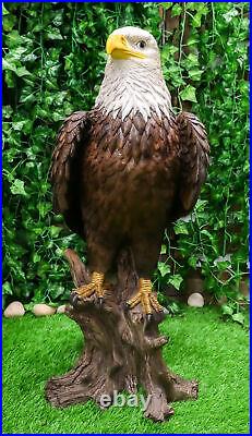 Large 27H Realistic American Pride Mountain Golden Eagle On Stump Statue Decor