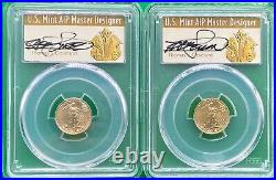 Lot Of Two 2 X 2017 $5 Gold Eagle Pcgs Ms70 Fdoi 1 Of 500. T. Cleveland