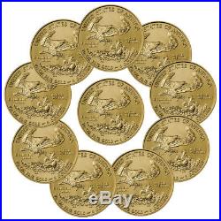 Lot of 10 2018 1/10 oz Gold American Eagle $5 GEM BU Coin SKU50856