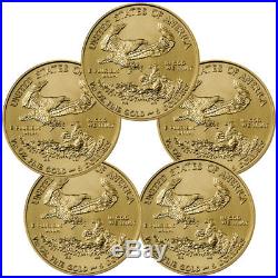 Lot of 5 2018 1/10 oz Gold American Eagle $5 GEM BU Coin SKU50855