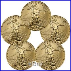 Lot of 5 2018 1 oz Gold American Eagle $50 GEM BU Coin SKU50875