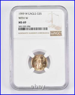 MS69 1999-W $5 American Gold Half Eagle With W Graded NGC 8724