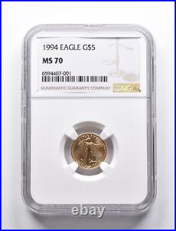 MS70 1994 $5 American Gold Eagle 1/10 Oz Gold NGC 9504