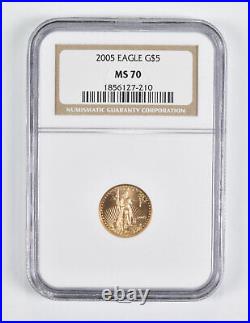 MS70 2005 $5 American Gold Eagle 1/10 Oz. 999 Fine Gold NGC 1642