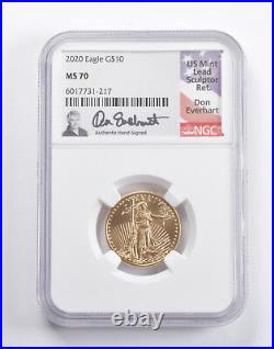 MS70 2020 $10 American Gold Eagle 1/4 Oz Gold Signed Everhart NGC 5154