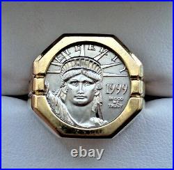 Men's 1/10 oz Platinum American Eagle Liberty Coin 14K Gold Signet RING 9.4 g