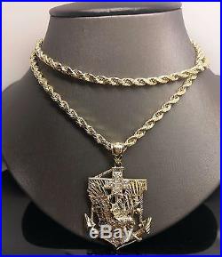 Men's New 10k Yellow Gold 26 Rope Chain 10k American Eagle Anchor Charm With