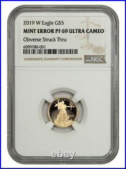 Mint Error 2019-W Gold Eagle $5 NGC PR 69 UCAM (Obverse Struck Thru)