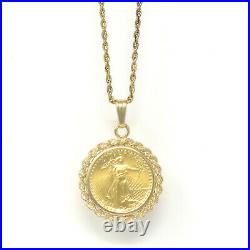 NYJEWEL 14k Gold 1/10 oz American Eagle Gold Coin Pendant Necklace