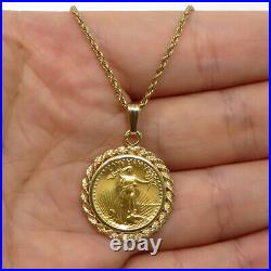 NYJEWEL 14k Gold 1/10 oz American Eagle Gold Coin Pendant Necklace