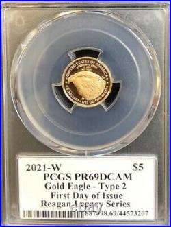 PCGS PR69 DCAM 2021-W $5 Gold Eagle, Type 2, Reagan Legacy Series, First Strike