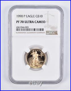 PF70 UCAM 1990-P $10 American Gold Eagle 1/4 Oz. 999 Fine Gold NGC 2146