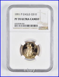 PF70 UCAM 1991-P $10 American Gold Eagle 1/4 Oz. 999 Fine Gold NGC 1650