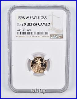 PF70 UCAM 1998-W $5 American Gold Eagle 1/10 Oz. 999 Fine Gold NGC 2118