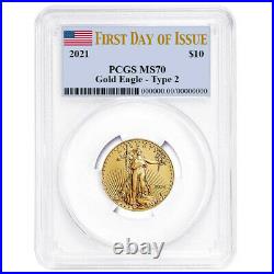 Presale 2021 $10 Type 2 American Gold Eagle 1/4 oz. PCGS MS70 FDOI Flag Label