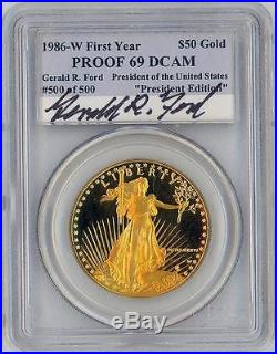Rare 1986 $50 American Eagle Gold Coin PCGS President Edition #500/500