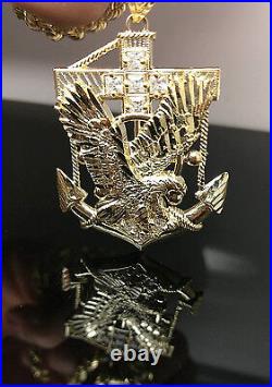 Real 10k Yellow Gold American Eagle Anchor Charm 30 Rope Chain