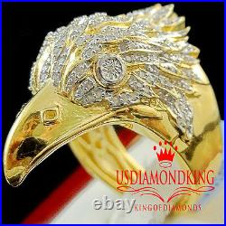 Real Diamond Mens American Eagle Falcon Bird Yellow Gold Finish Ring Pinky Band