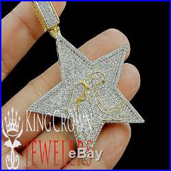 Real Yellow Gold Sterling Silver Lab Diamond American Eagle Bird Star Pendant