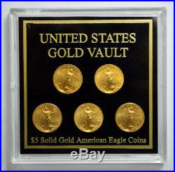 Set Of 5 2005 Solid Gold American Eagle Coins 1/10 Oz Coins Us Gold Vault $5