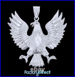 Solid White Gold Polish American Eagle Pendant