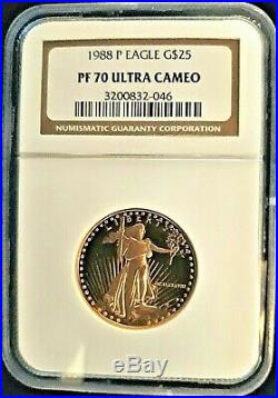 Spectacular 1988 $25 American Gold Eagle PF70 NGC Ultra Cameo