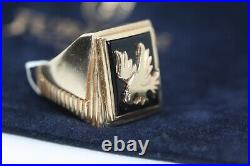 Statement Genuine 10K Solid Yellow Gold Men's American Eagle Onyx Ring Sz 9.5