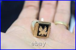 Statement Genuine 10K Solid Yellow Gold Men's American Eagle Onyx Ring Sz 9.5