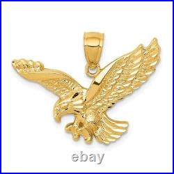 Textured Polished American Eagle Charm Pendant Real Solid 14K Yellow Gold