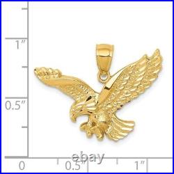 Textured Polished American Eagle Charm Pendant Real Solid 14K Yellow Gold