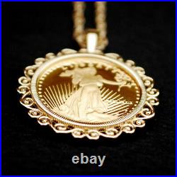 US 1989 1/10 oz Gold American Eagle Gem BU Unc Proof Coin 14K Gold Necklace NEW