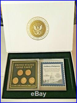 US Gold Vault Set 5 Gold American Eagle $5 1/10 oz Coins INSURED Shipping WithCOA