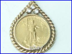 United States 1/10th American Eagle Coin 1986 MCMLXXXVI 14K Gold Diamond Pendant