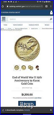 V75 Silver + End of WW2 75th Anniversary 24K Karat Gold Coin + Silver Medal SET