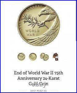 V75 Silver + End of WW2 75th Anniversary 24K Karat Gold Coin + Silver Medal SET