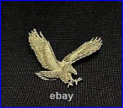 Vintage 14k Yellow Gold 3D American Eagle 3 Prongs Extra Large XL Pendant P01B