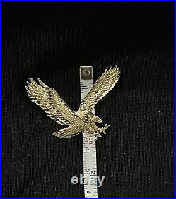 Vintage 14k Yellow Gold 3D American Eagle 3 Prongs Extra Large XL Pendant P01B